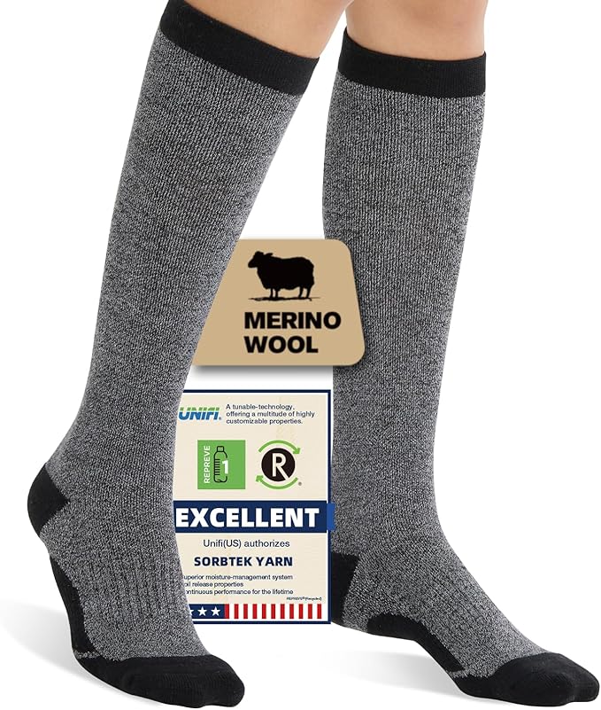 Merino Wool Compression Socks for Women Men, 15-20 mmHg, Soft & Breathable for Travel, Running, Pregnancy