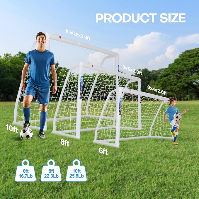 Soccer Goal for Backyard 10×6.5, 8×6 and 6×4 FT Soccer Goals Weatherproof and Portable HPVC Soccer Goal with Soccer Target Net and Carry Bag for Kids and Adults Outdoor's Practice Training