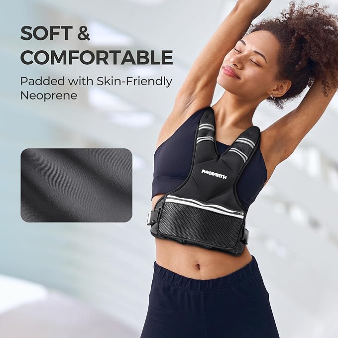 PACEARTH Adjustable Weight Vest 4-10lbs / 11-20lbs / 20-32lbs X-Shape Weighted Vest for Women and Men, Home Workout Ironsand Vest with Zipper Pouch and 6 Weight Packs, Available in Pink, Gray, Black