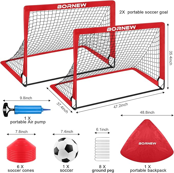 Kids Soccer Goal for Backyard Set - 2 Set of 6X4 / 4X3 ft Toddler Soccer Nets Training Equipment, Soccer Ball, Pop Up Portable Soccer Set for Kids and Youth Games and Training Goals Ages 3-16 Gift