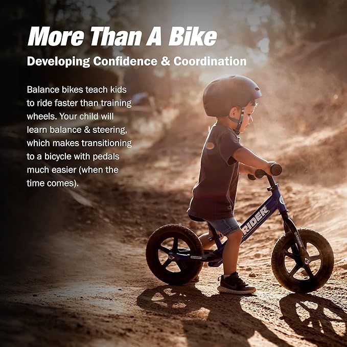 Strider 12” Sport Bike - No Pedal Balance Bicycle for Kids 1 to 4 Years - Includes Safety Pad, Padded Seat, Mini Grips & Flat-Free Tires - Tool-Free Assembly & Adjustments