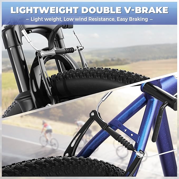 26" Mountain Bike - 1/7-Speed Lightweight High-Carbon Steel Frame, V Brakes & Front Suspension - Adjustable Ergonomic Seat for Men & Women(Quick Assembly, Multiple Colors)