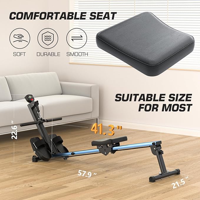 Rowing Machine for Home Use, LUBBYGIM Rowing Machine Foldable Rower with LCD Monitor - Hyper-Quiet & Smooth - 2024 Upgraded Version with 300LBS Loading Capacity