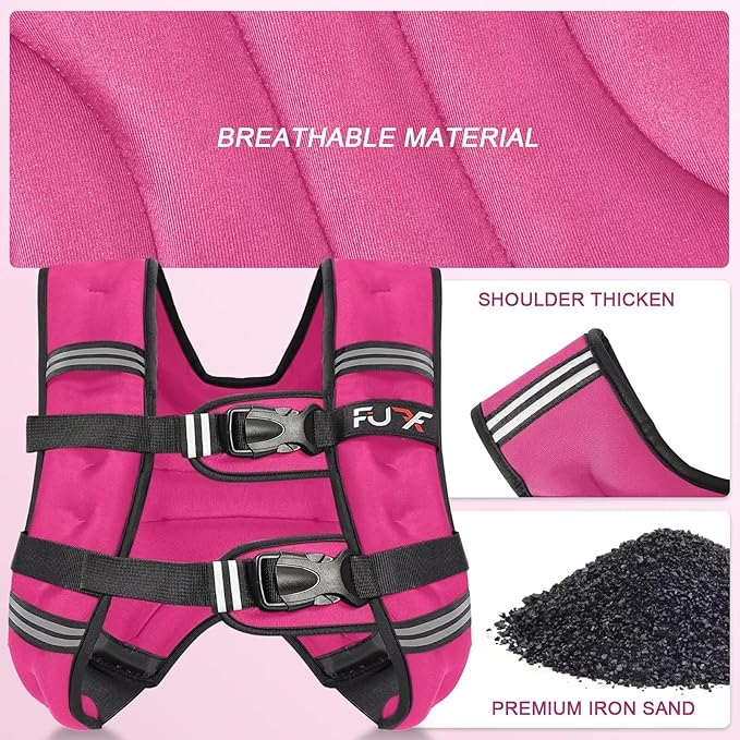 FUFF Weighted vest woman - 5lb/10lb/12lb/15lb/20lb/25lb/30lb Weights with Reflective Stripe, Weighted Vest for Men Women Strength Training Running Walking Jogging