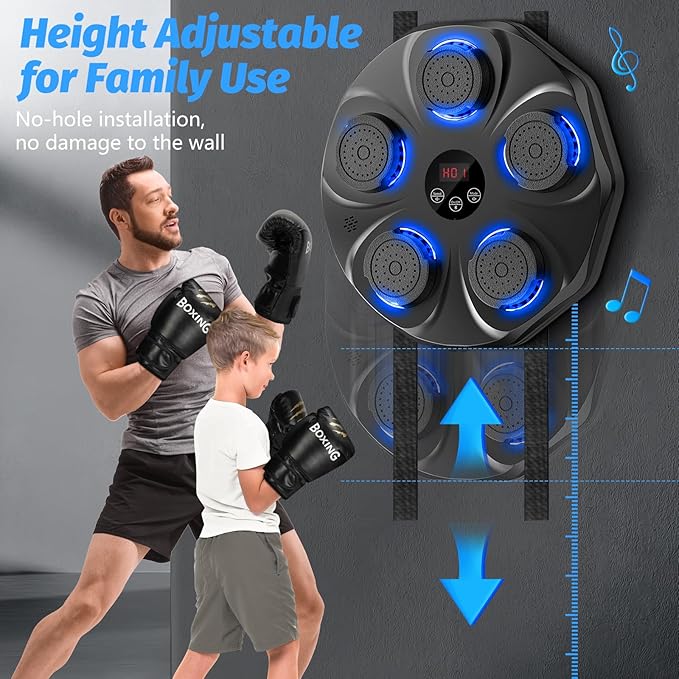 Music Boxing Machine, Interactive Punching Trainer with Boxing Gloves, Large Size Wall Mounted Electronic Boxing Target for Kids, 9 Modes & 9 Speeds