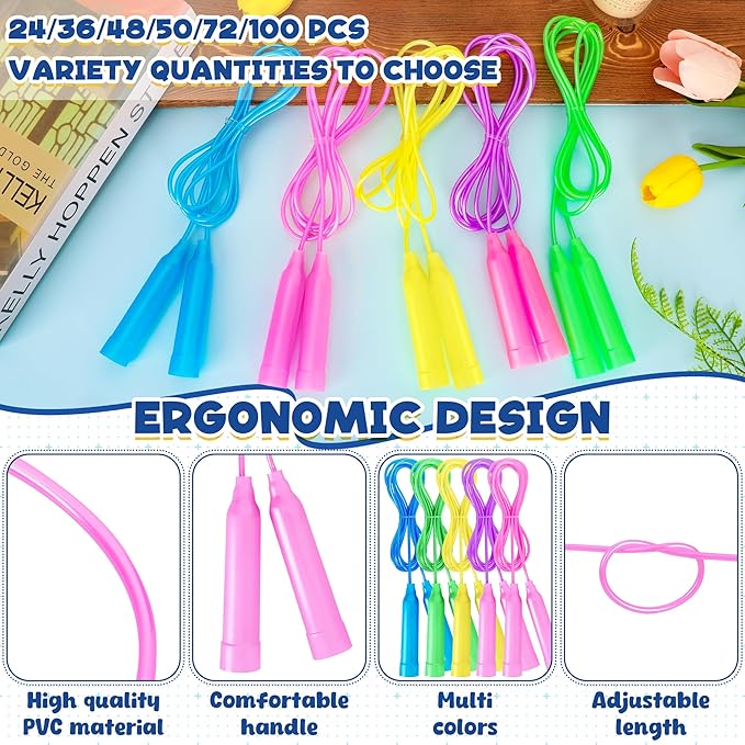 Jump Ropes for Kids, Colorful Jump Ropes for Kids Bulk, Adjustable Skipping Ropesfor Boys Girls, Tangle-Free Plastic Jumping Ropes for Party Favor Exercise Outdoor Activity