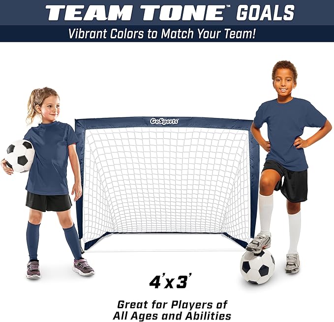 GoSports 4 x 3 ft Portable Soccer Goals for Kids - 13 Colors - Set of 2 Team Tone Pop Up Nets for Backyard