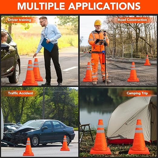[6 Pack]18 Inch Collapsible Traffic Safety Cones - Parking Cones with Reflective Collars, Orange Safety Cones for Parking lot, Driveway, Driving Training etc