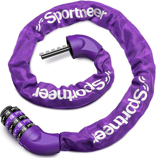 Sportneer Bike Lock: 5 Digit Combination High Security Anti Theft Bike Chain Lock - 3.2/3.6/4ft Heavy Duty Keyless Bicycle Lock for Bike, Motorcycle, Scooter, Door & Gate - 4/6mm Thick, Easy to Use