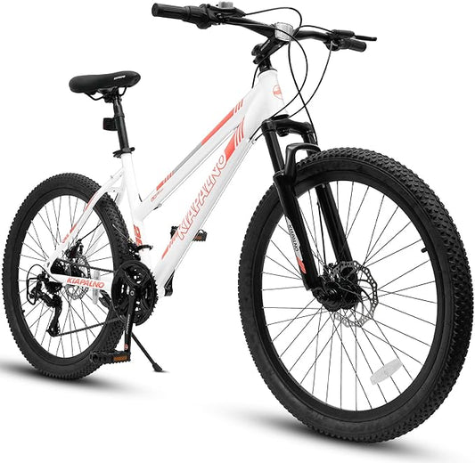 24 26 Inch Women Girls Mountain Bike, Disc/V Brakes 21 Speeds Women Bike, Sturdy Steel Frame and Suspension Fork, Stylish Adult and Teens Bicycle for Urban Trail Snow Commuter