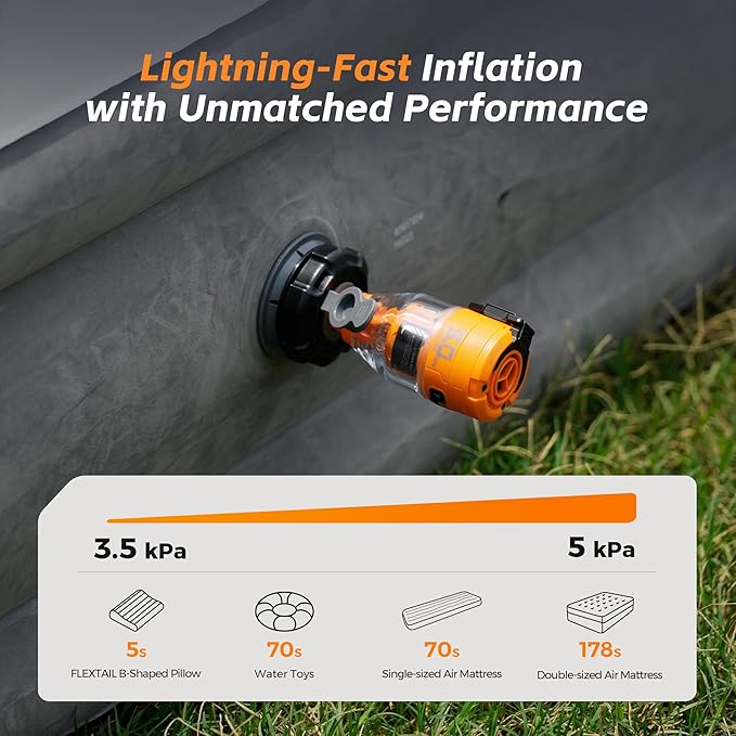 FLEXTAILGEAR Max Pump 3 Air Pump for Inflatables, 5Kpa Portable Air Pump, 500L/min Air Mattress Pump with Camping Light, Electric Pump for Inflatable Pillows Swim Rings Air Mattresses Air Bed Boats