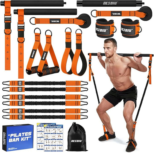 Pilates Bar Kit with Resistance Bands for Working Out, 210lbs Heavy Resistance Bands with Handles, Pilates Equipment with Resistance Band Bar for Men Women, at Home Gym Full Body Workout Equipment