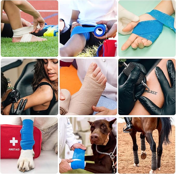 Self Adhesive Bandage Tape (3 Inches X 5 Yards), Elastic Cohesive Bandage Medical Wrap for First Aid, Sports, Wrist & Ankle (4 inch, Count, 12)