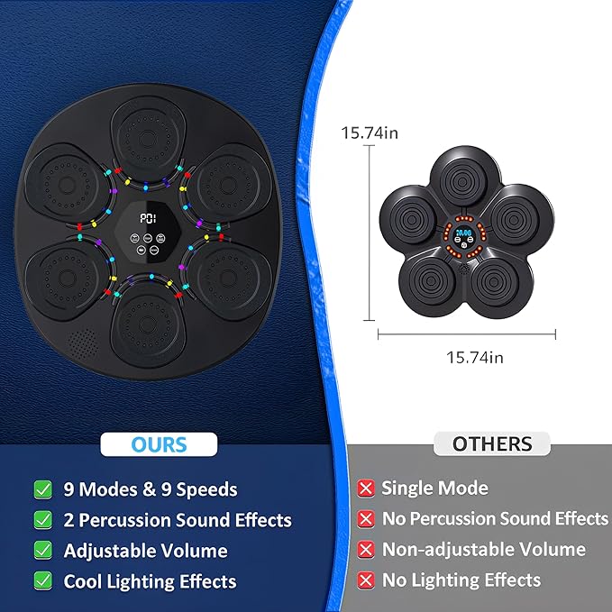 Music Boxing Machine, Bluetooth Music Punching Machine with Gloves for Adults Kids, Electronic LED Boxing Training Equipment Wall Mounted, 9 Modes & 9 Speeds, Indoor Workout Trainer Equipment(Black)
