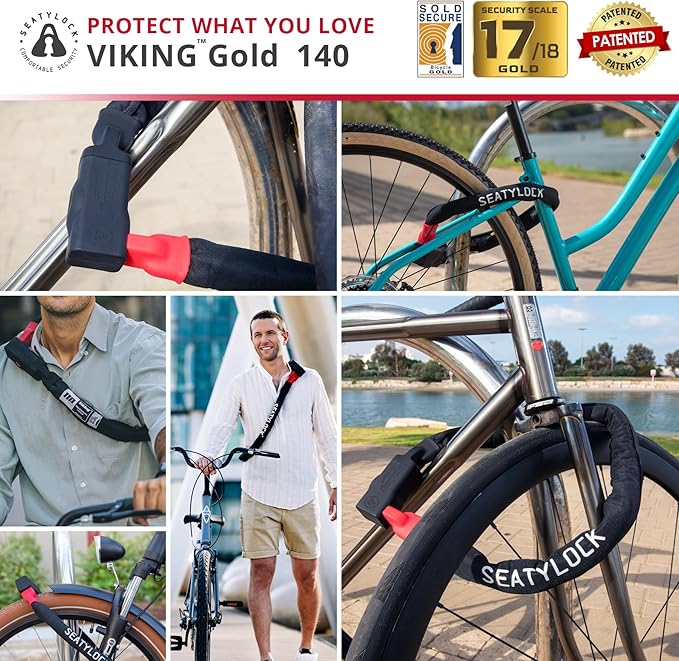 Seatylock Viking Bike Chain Lock with Key - Magnetic Patented Sold Secure Gold Rated - Heavy Duty Anti Theft - Smart Ultra Security Bicycle Lock (55.1 in)