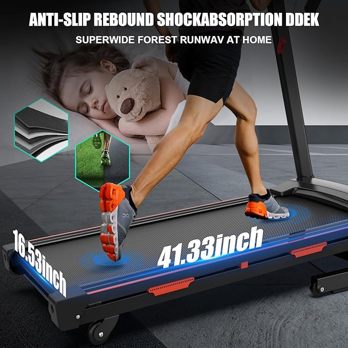 Auto Incline Treadmills for Home- foldble Treadmill 400 lb Capacity 3.25HP Folding Electric Treadmill Max 8.5 MPH Speed Running Machine with Wide Running Area Bluetooth Speaker for Home/Office Use