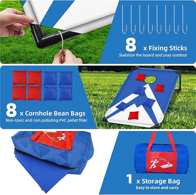 NZQXJXZ Portable Cornhole Board Set 3x2 Ft with 8 Bean Bags Corn Hole Toss Game Cornhole Games for Indoor and Outdoor Parties, Ideal for Kids, Adults, Camping Travel,Parties,Beach, Yard
