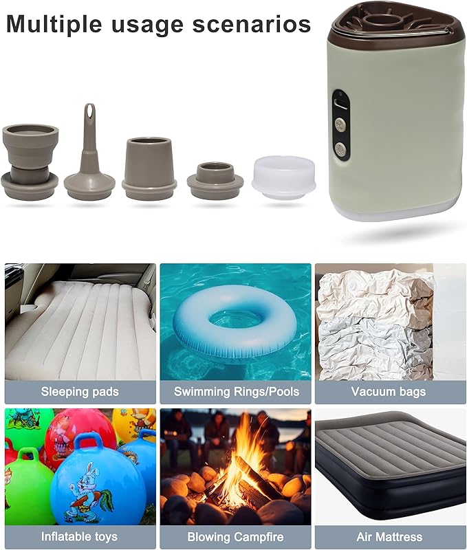Portable Air Pump with 2500mAh Battery USB Rechargeable Lightweight Electric Mini Air Pump Inflate Deflate for Pool Floats Vacuum Storage Bags Air Mattress Swimming Ring Sleeping Pads – Khaki