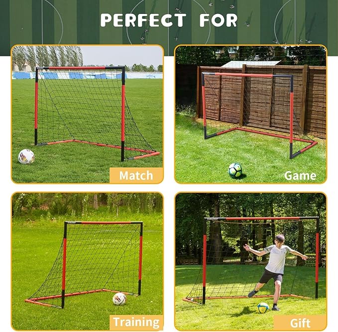 KAIHAOWIN Soccer Goal 3'x2.5'|6'x4'|8'x6'|10'x6.6'-Steel Frame Goal Post All Weather Soccer Net-Quick Assembly Training Sports Soccer Goals for Backyard Indoor Outdoor-Heavy Duty Metal Soccer Goals