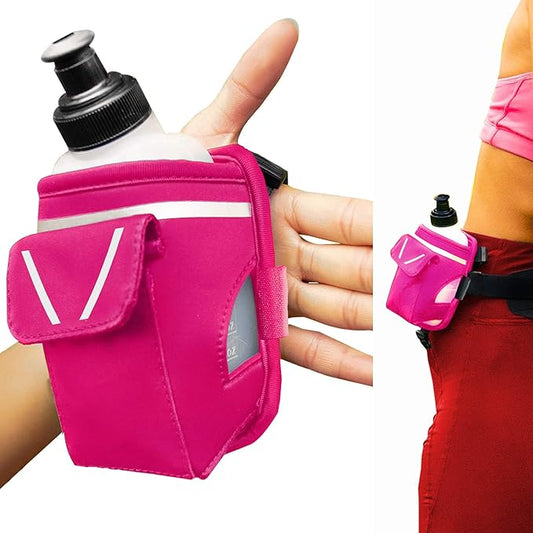 2-in-1 Running Fun – Handheld 12 Oz Water Bottle & Running Belt Add-On – No-Grip Design, Straps on Hand & Slides on Belt, Waterproof Pocket for Money, Keys, Gels – Maximize Time, Freedom & Health