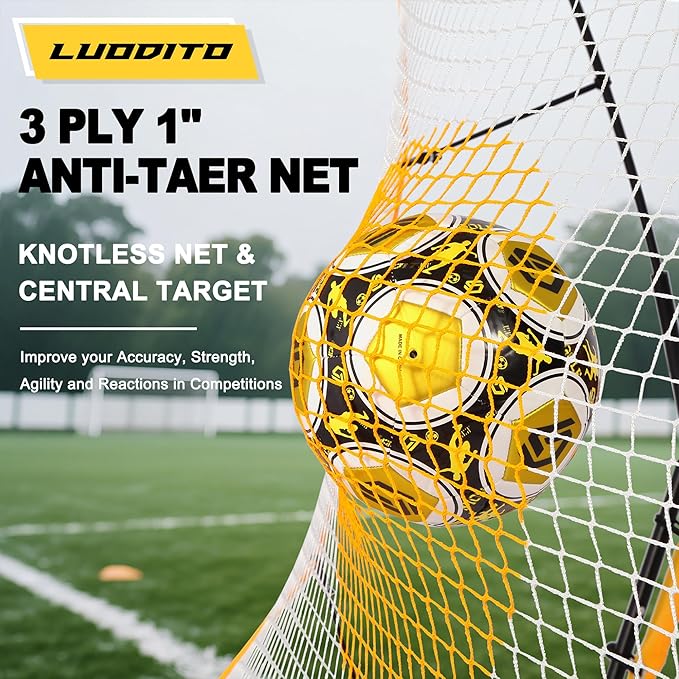 Soccer Rebounder Net, 2-in-1 Soccer Trainer, Soccer Training Equipment for Solo Passing Volley Control Practice, 6'x4.7' Large & 6'x16 Small Soccer Bounce Back Net with Ball, Carry Bag, Cones