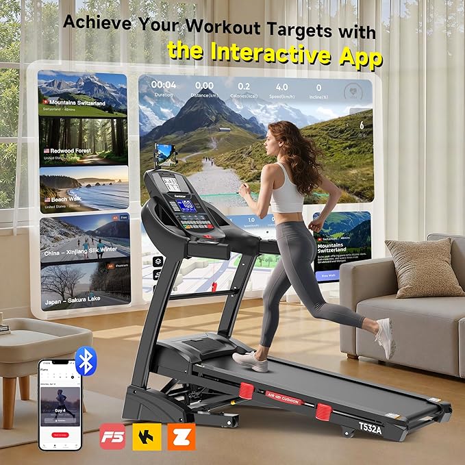 Treadmill with Incline for Home, Folding Treadmill with 400LBS Capacity, 7.5MPH or 10MPH, 16'' or 18'' Wide Belt, 64 Programs, APP Control, Shock Absorption, Home & Office