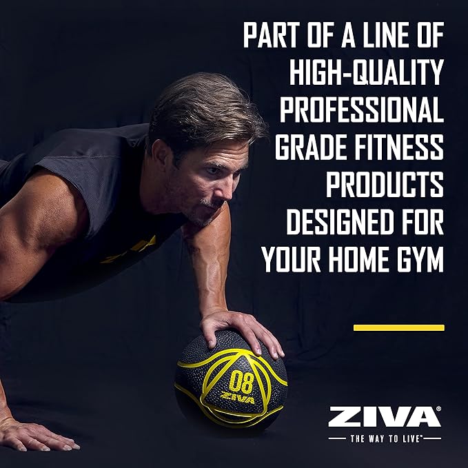 ZIVA Medicine Ball – Durable Rubber Weighted Ball with Easy-Grip Textured Shell for Core, Balance and Strength Training – Commercial Quality (Black, 4–12 lb)