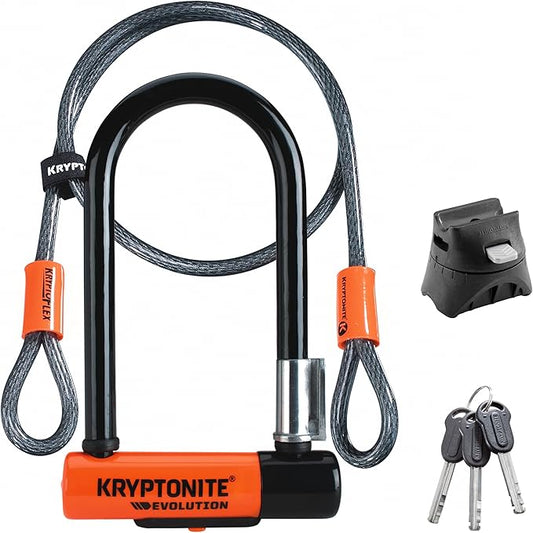 Kryptonite Evolution Mini-7 Bike U-Lock with Cable, Heavy Duty Anti-Theft Bicycle U Lock, 13mm Shackle and 10mm x4ft Length Security Cable with Mounting Bracket and Keys