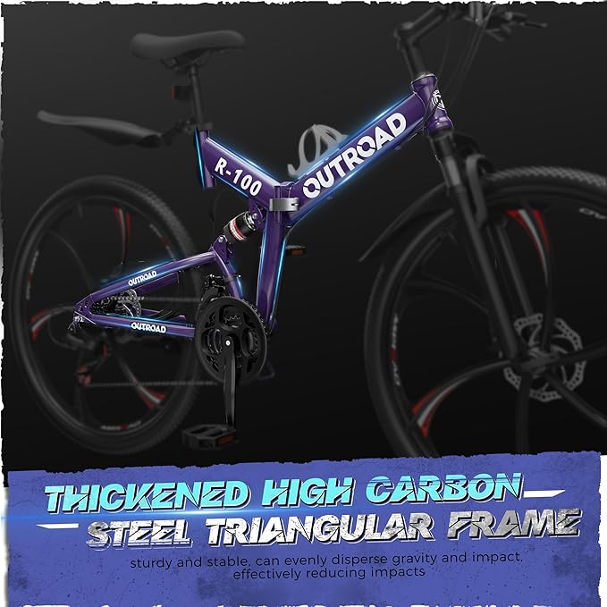 Betterland 26 Inch Folding Mountain Bike, 21 Speeds Full Suspension Foldable Bikes, Dual Disc Brake, High Carbon Steel Frame and Non-Slip Quick Release tire Bicycle for Adult
