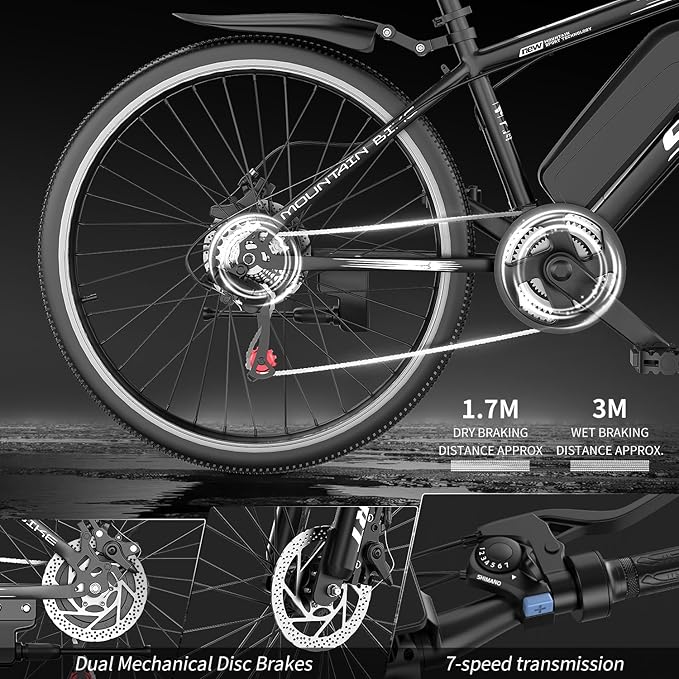 G26 Electric Bike for Adults, 26" Electric Mountain Bike with 750W Peak Brushless Motor, Max 35-45 Miles 25MPH Electric Bicycles, Removable Battery, Ebike for Adults 7-Speed, LCD Display