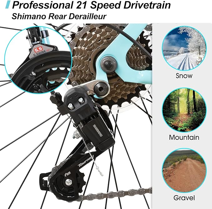Hiland Adult 26 Inch Mountain Bike, Mens and Womens Bicycle with 21 Speed, High-Carbon Steel Frame Mountain Bicycle, Sport MTB for Men Women