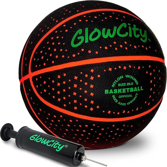 GlowCity Glow in The Dark Basketball - Sizes 5, 6, 7 Light Up Ball for Kids, Teens & Adults - Red Glow for Outdoor Games - Sports Birthday Gifts Ideas for Boys Ages 6 7 8 9 10 11 12 13 14