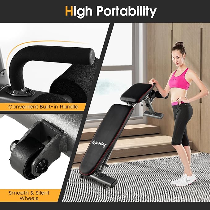 GYMAX Adjustable Weight Bench, 660lbs Strength Training Bench Press for Full Body Workout, Commercial Grade Decline Incline Flat Exercise Bench w/Built-in Wheels for Weight Lifting Fitness Equipment