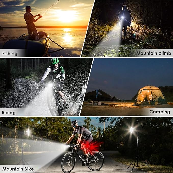 Bike Lights,Bike Light for Night Riding,10000Lumen LED Bike Headlight,Rechargeable Bike Headlight,Bright Bike Lights Front and Back with High Beam&Low Beam Light,Free Taillights