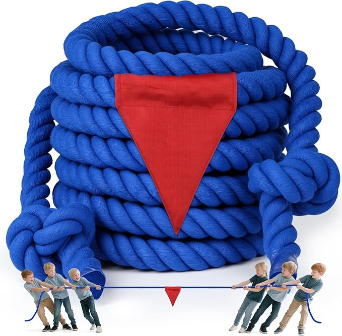 Tug of a War Rope for Kids and Adult, Tag o War Ropes with Flag for Outdoor, Outside Carnival, Lawn, Field, Team Building Game, Safety Cord for School and Church, Blue 45FT