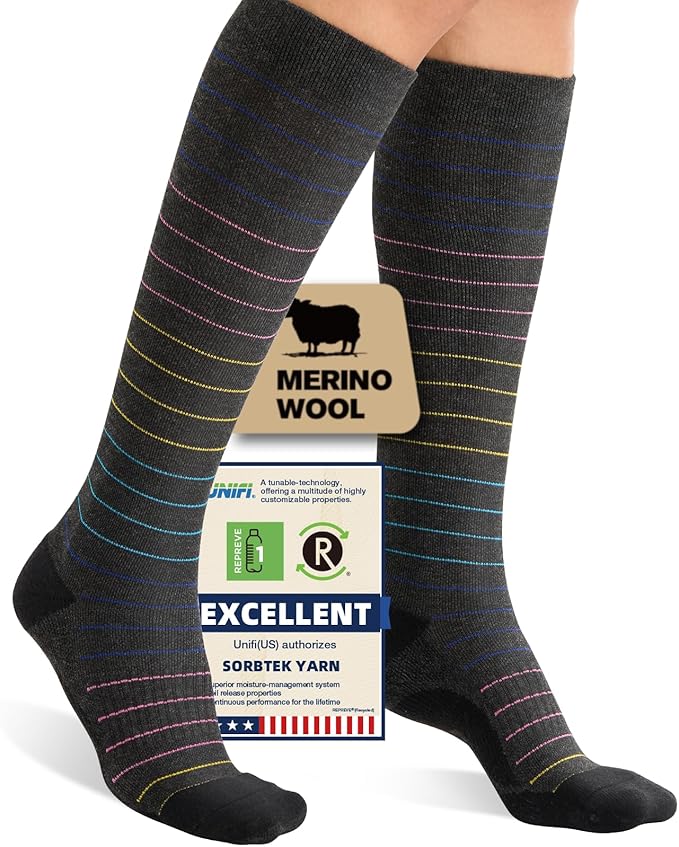 Merino Wool Compression Socks for Women Men, 15-20 mmHg, Soft & Breathable for Travel, Running, Pregnancy