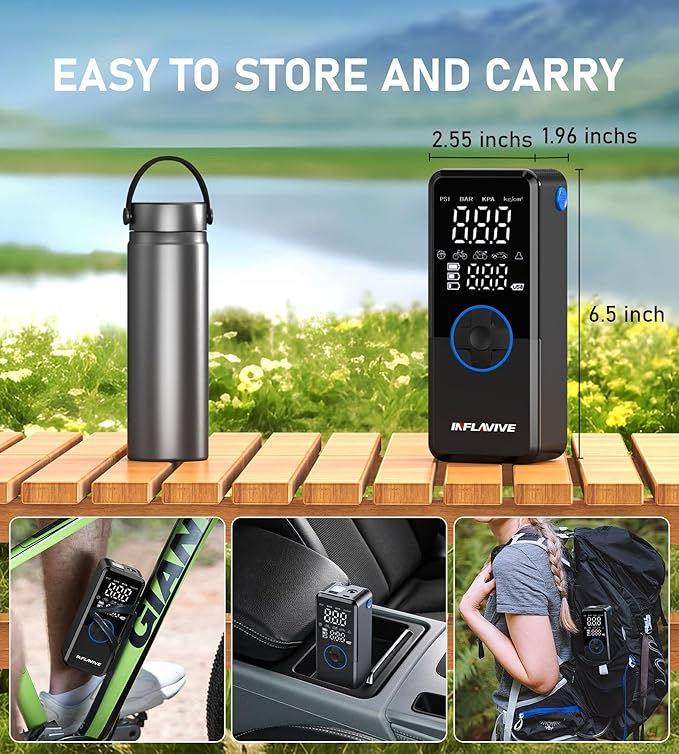Tire Inflator Portable Air Compressor, Cordless Air Pump for Car Tires with Pressure Gauge, Battery & 12V DC Dual Power Bike Tire Pump, 150PSI Portable Tire Inflator for Car, Motorcycle, Bicycle, Ball