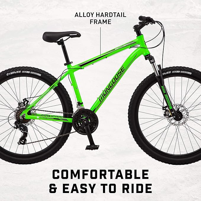 Mongoose Switchback Comp Expert Sport Trail Mountain Bike for Adult Men Women, 16/18/21-Speed Options, 27.5-Inch Wheels, Disc Brakes, Small Medium or Large Aluminum Frames, Hardtail Bicycles