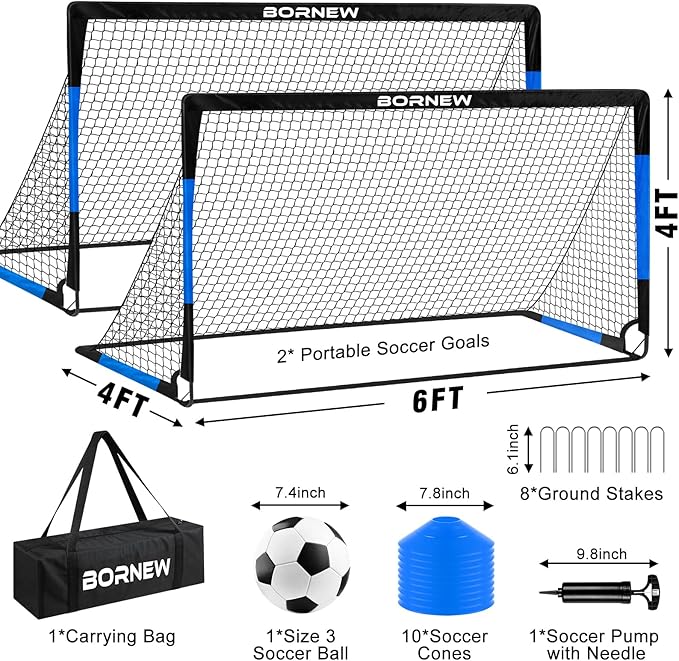 Kids Soccer Goal for Backyard Set - 2 Set of 7X5 / 6X4 ft Toddler Soccer Nets Training Equipment, Soccer Ball, Pop Up Portable Soccer Set for Kids and Youth Games and Training Goals Ages 3-16 Gift