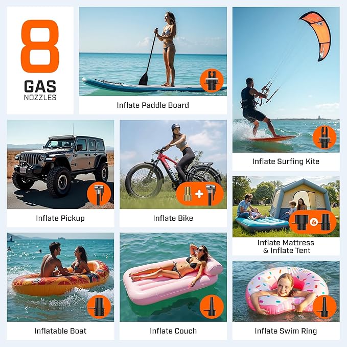 50PSI Paddle Board Pump Electric Portable, SUP Pump for Paddleboard Car Tire with Auto-Off & Deflation Function, 12V DC Car Connector for Stand Up Paddle Boards Kayaks Boats Mattresses Auto Tyre Bike