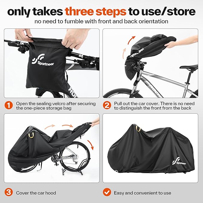 Sportneer Bike Cover: 210D Waterproof Outdoor Oxford Bicycle Covers with Lock Hole & Storage Bag - Rain Sun UV Dust Wind Proof Bike Covers for Mountain Bike, Road Bike, Hybrid Bike, Beach Cruiser Bike