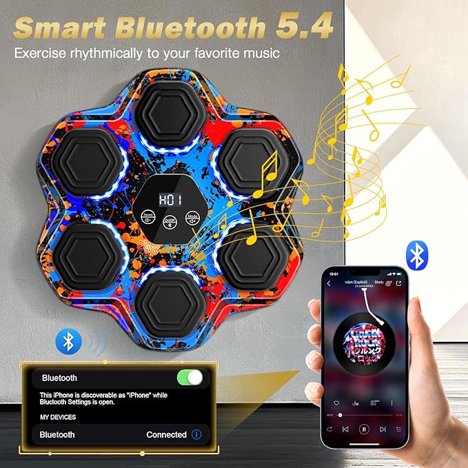 Music Boxing Machine, Interactive Punching Trainer with Boxing Gloves, Large Size Wall Mounted Electronic Boxing Target for Kids, 9 Modes & 9 Speeds