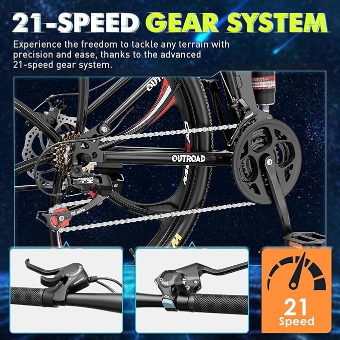 26 inch Folding Mountain Bike, Carbon Steel Frame and 21 Speed, Double Disc Brake and Dual Suspension Folding Bike for Adults/Men/Women, Easy Assembly Bicycle(Black/Green/Orange)