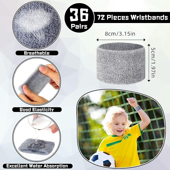 Lounsweer 72 Pcs Bulk Sports Wristbands - Sweatbands for Kids, Gifts, Party Favors, Athletics, and Fans