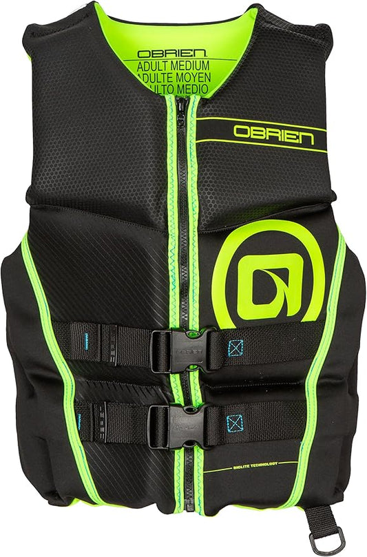 O'Brien Flex V-Back Life Jacket – Coast Guard Approved Adult Life Vest with Flex Fit Design, Lightweight Foam & Front Zip Closure for Watersports, Boating, and Jet Skiing