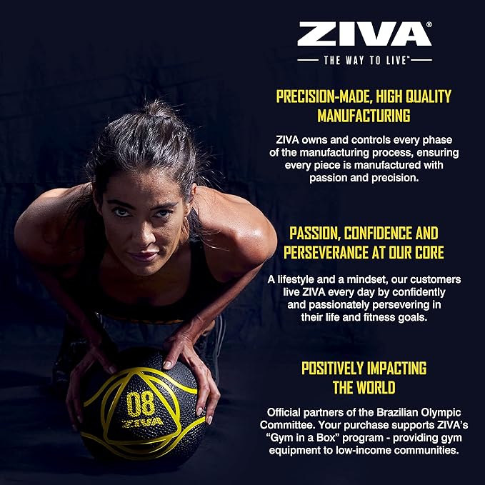 ZIVA Medicine Ball – Durable Rubber Weighted Ball with Easy-Grip Textured Shell for Core, Balance and Strength Training – Commercial Quality (Black, 4–12 lb)