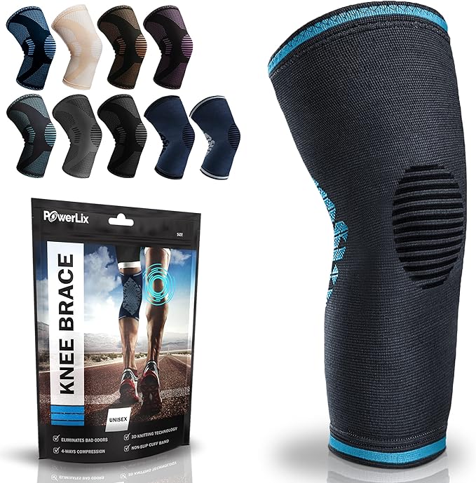 Powerlix Compression Knee Sleeve for Women & Men, Medical Knee Brace for Arthritis, Knee Pain Relief, Meniscus Tear, Injury Recovery, Knee Support, Workout Protection,Running, All Sports (Blue, Small)