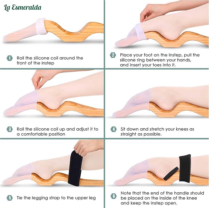 La Esmeralda Ballet Professional Wooden Pine Foot Stretchers Set for Dancers, Elastic Stretch Band, Two Pads, Leg Strap, Carry Bag and Gift Box.