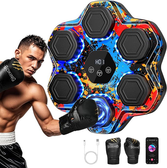 Music Boxing Machine, Interactive Punching Trainer with Boxing Gloves, Large Size Wall Mounted Electronic Boxing Target for Kids, 9 Modes & 9 Speeds