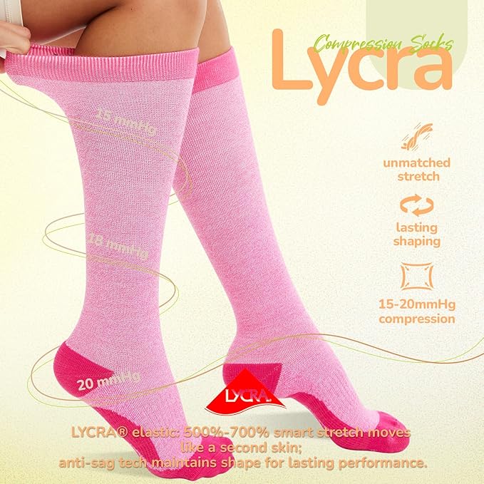 Merino Wool Compression Socks for Women Men, 15-20 mmHg, Soft & Breathable for Travel, Running, Pregnancy